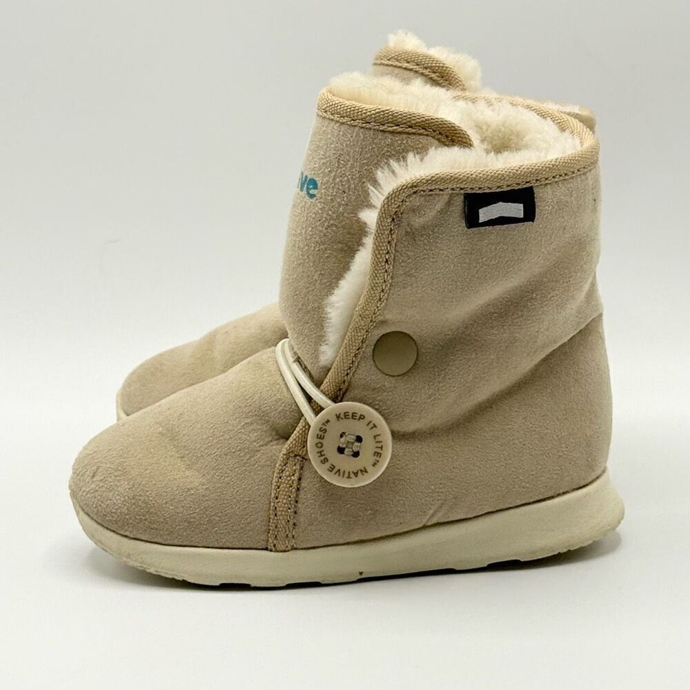 Native Kids Apollo Luna Faux Fur Beige Suede Boots - Kids US 7
